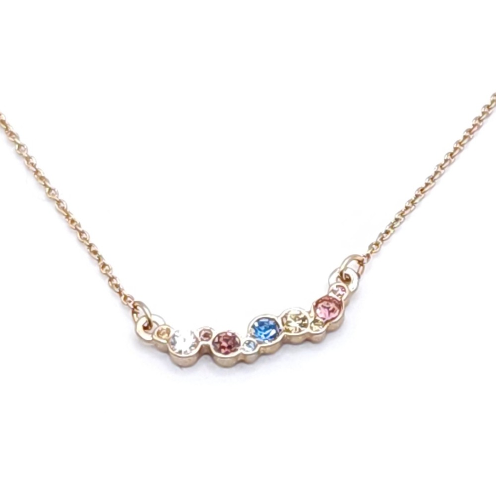 Gold Tone Rainbow Bar Pendant Necklace‎ Multicolor Stone Modern Chic